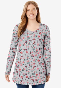 Perfect Printed Long-Sleeve Henley Tee