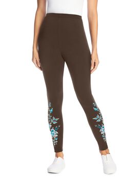 Stretch-Cotton Knit Pull-On Embroidered Leggings
