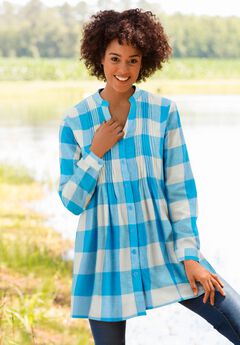 Pintucked Flannel Shirt