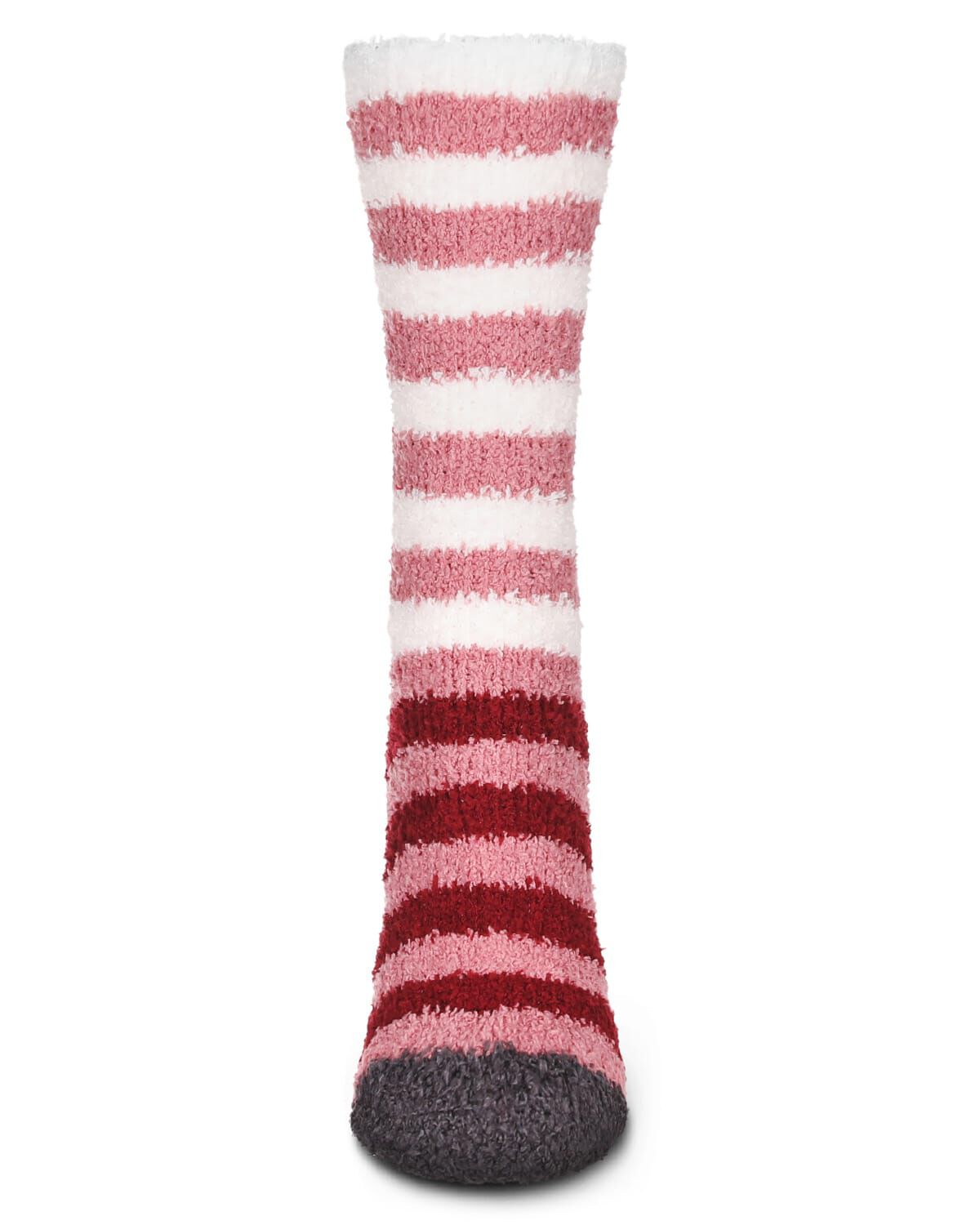 Women&#39;s Rugby Multicolor Stripe Cozy Crew Socks, DUSTY ROSE, alternate image number 1