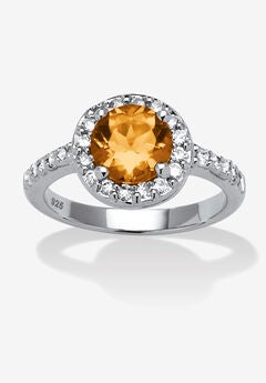Sterling Silver Simulated Birthstone and Cubic Zirconia Ring