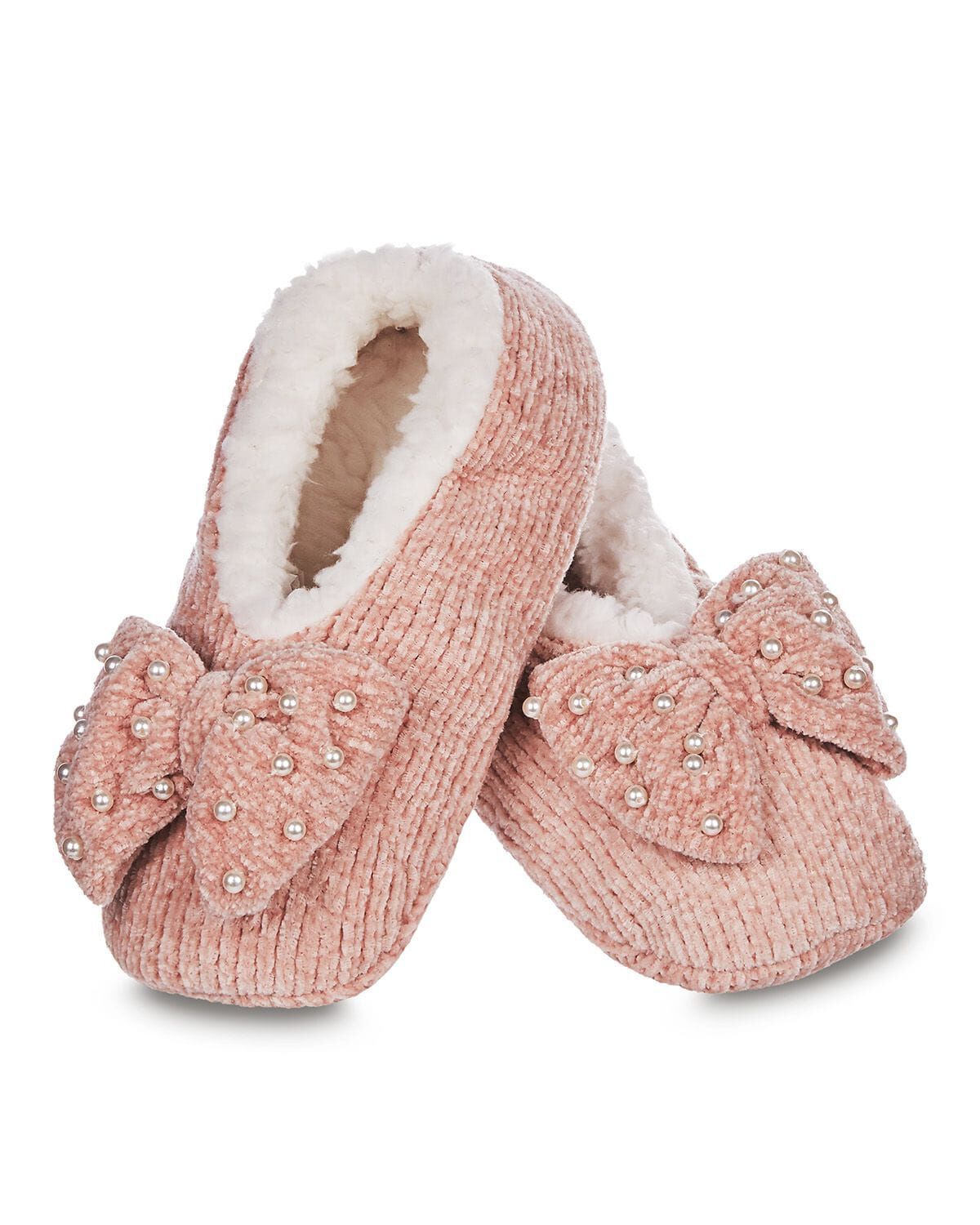 Women's Precious Pearls Chenille Bow Accent Sherpa-Lined Slippers, BLUSH, hi-res image number 0