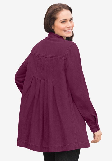 Pleat-Back Denim Jacket, DEEP CLARET, hi-res image number null