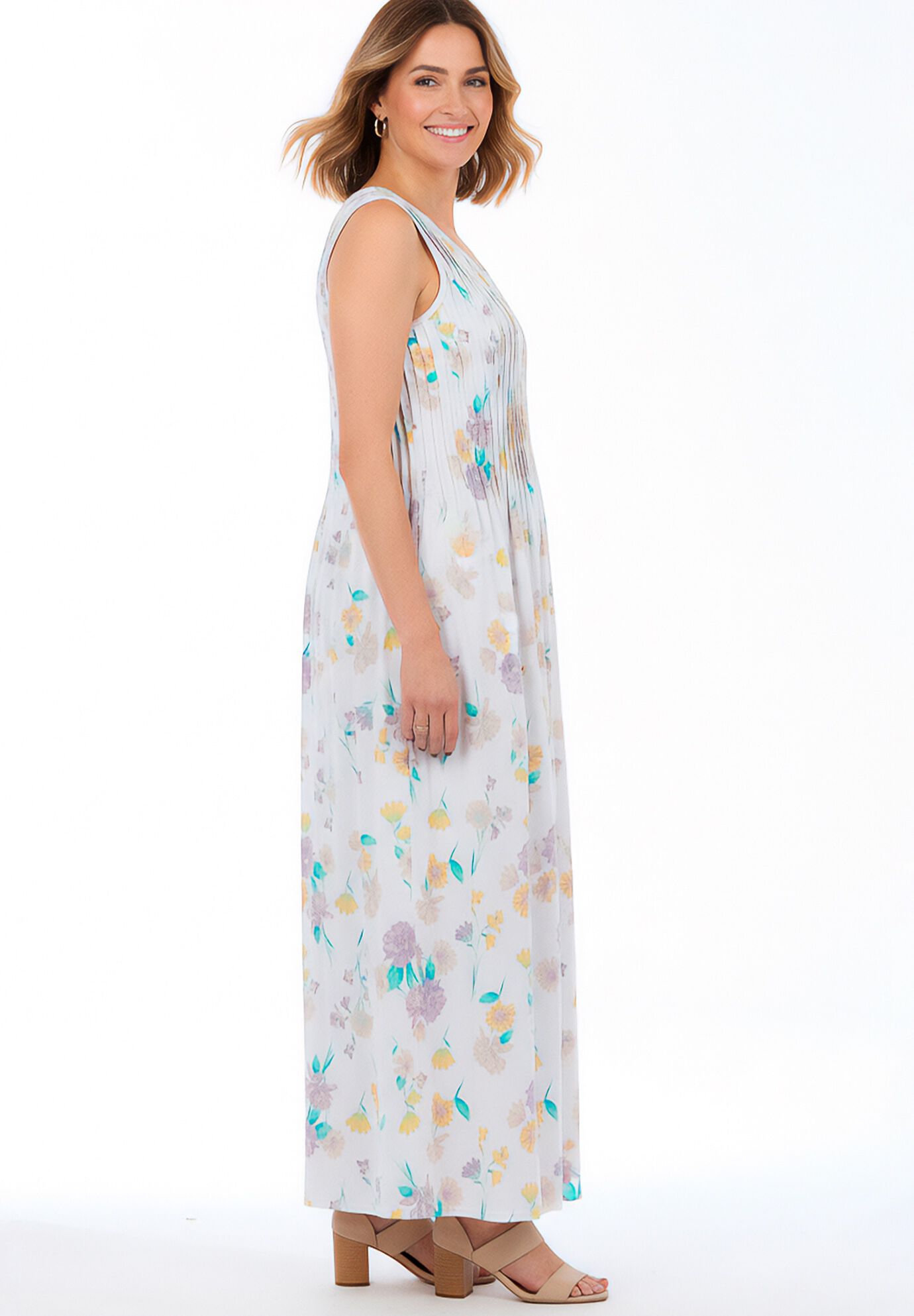 Pintucked Sleeveless Dress, WHITE DAY DREAM PETAL, alternate image number 2