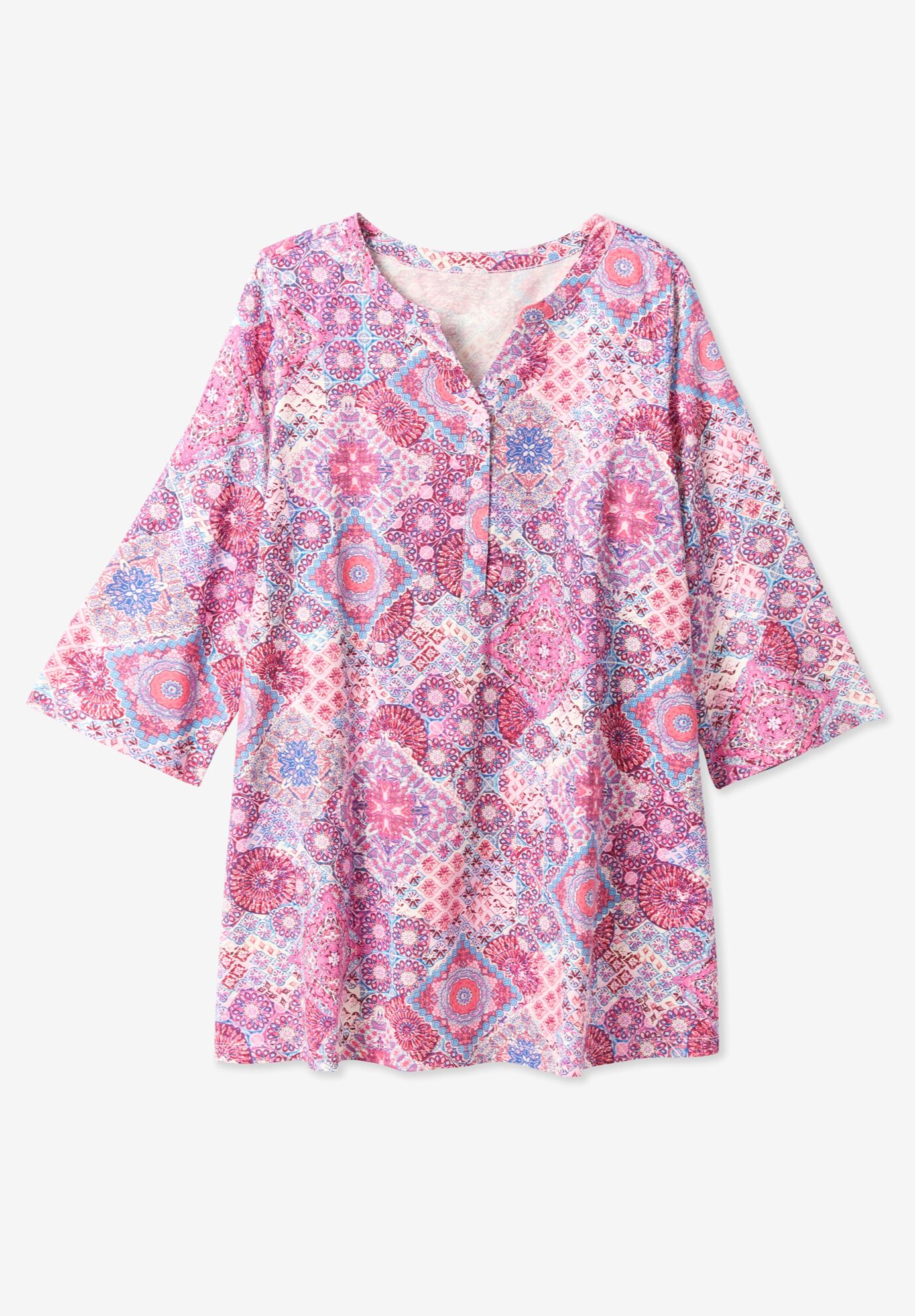 Henley Three-Quarter Sleeve Knit Tunic, , alternate image number 4