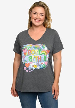 Beatles Come Together V-Neck T-Shirt Band Tee Heather Charcoal