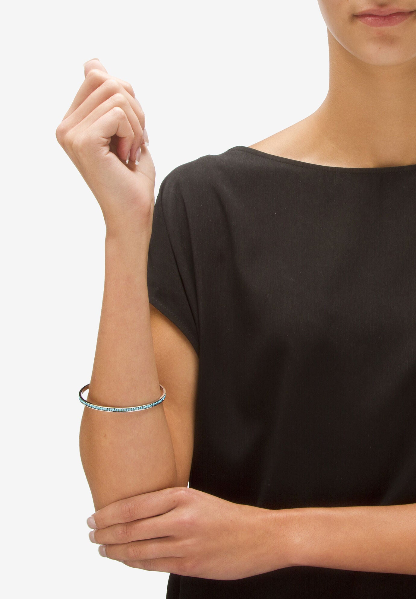 Silver Tone Eternity Bangle Bracelet Simulated Birthstones 7.5 inches, , alternate image number 2