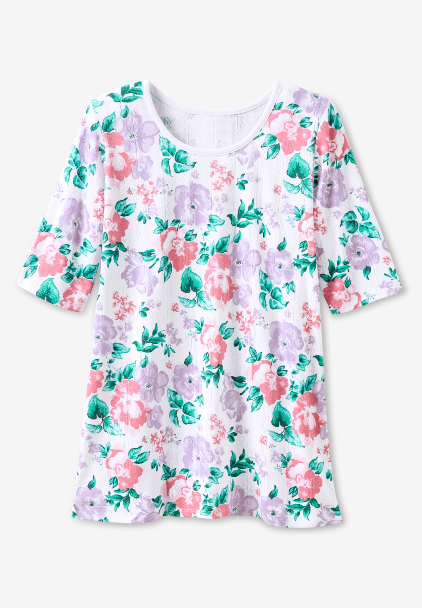 Pointelle Scoopneck Tee, , alternate image number 3