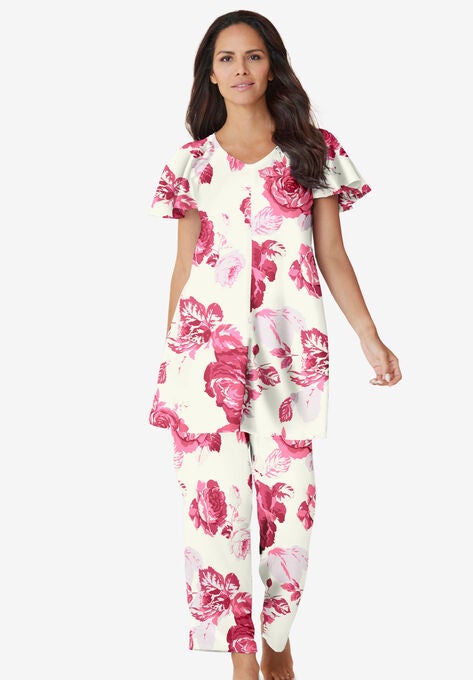 The Luxe Satin PJ Set , IVORY ROSES, hi-res image number null