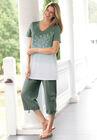 Short-Sleeve V-Neck Embroidered Dip Dye Tunic, , alternate image number null