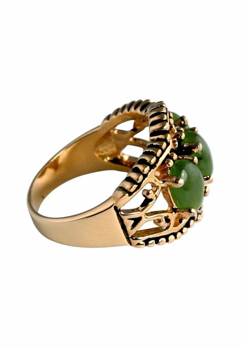 Yellow Gold-Plated Antiqued Genuine Green Jade Ring, , on-hover image number null