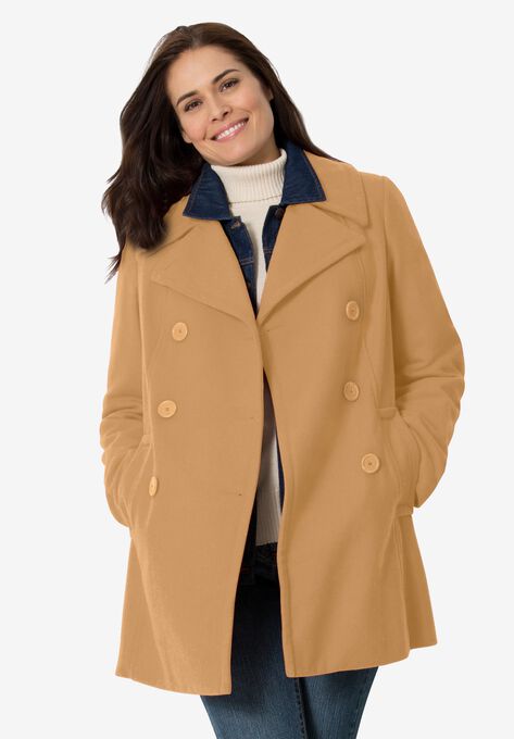 Wool-Blend Double-Breasted Peacoat, CLASSIC CAMEL, hi-res image number null