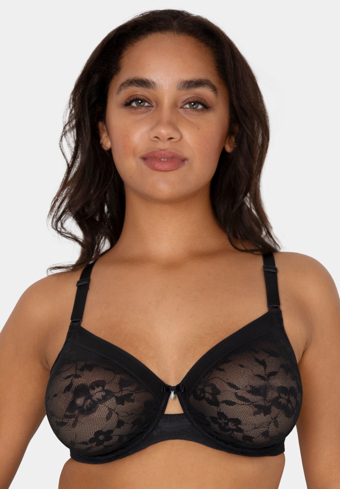 No Show Lace Full Coverage Unlined Underwire Bra, BLACK HUE, hi-res image number 0
