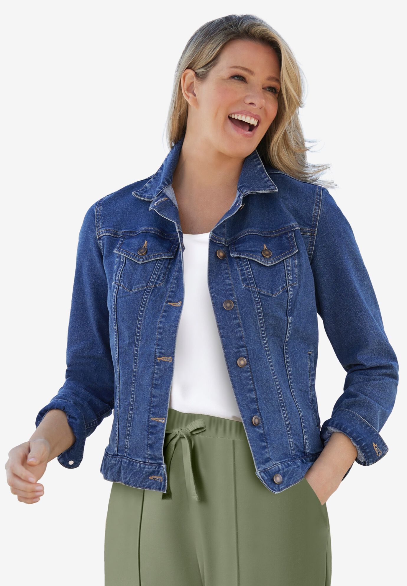 Plus size stretch jean jacket on sale