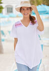 Flutter-Sleeve Embroidered Tunic, , alternate image number null