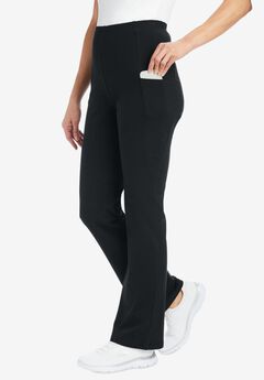 Stretch-Cotton Knit Pull-On Bootcut Pocket Leggings