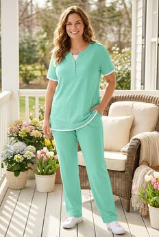 7-Day Straight-Leg Elastic-Waist Stretchy Knit Pant