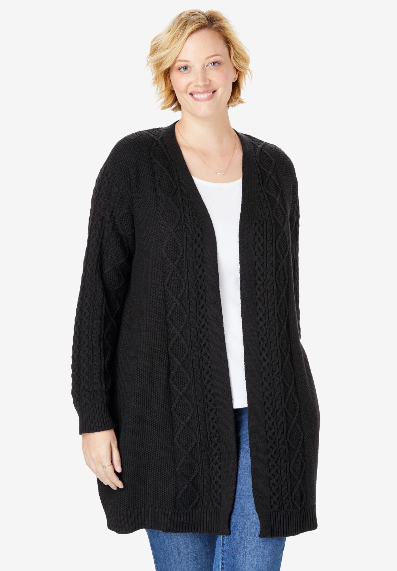Open front cable knit cardigan clearance