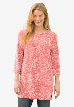 Perfect Printed Three-Quarter-Sleeve Scoopneck Tunic