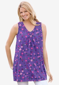 Perfect Printed Sleeveless Shirred V-Neck Tunic