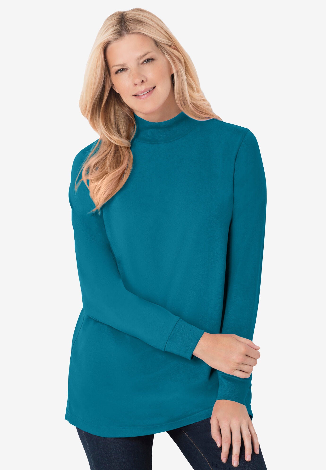 Woman within mock turtleneck online