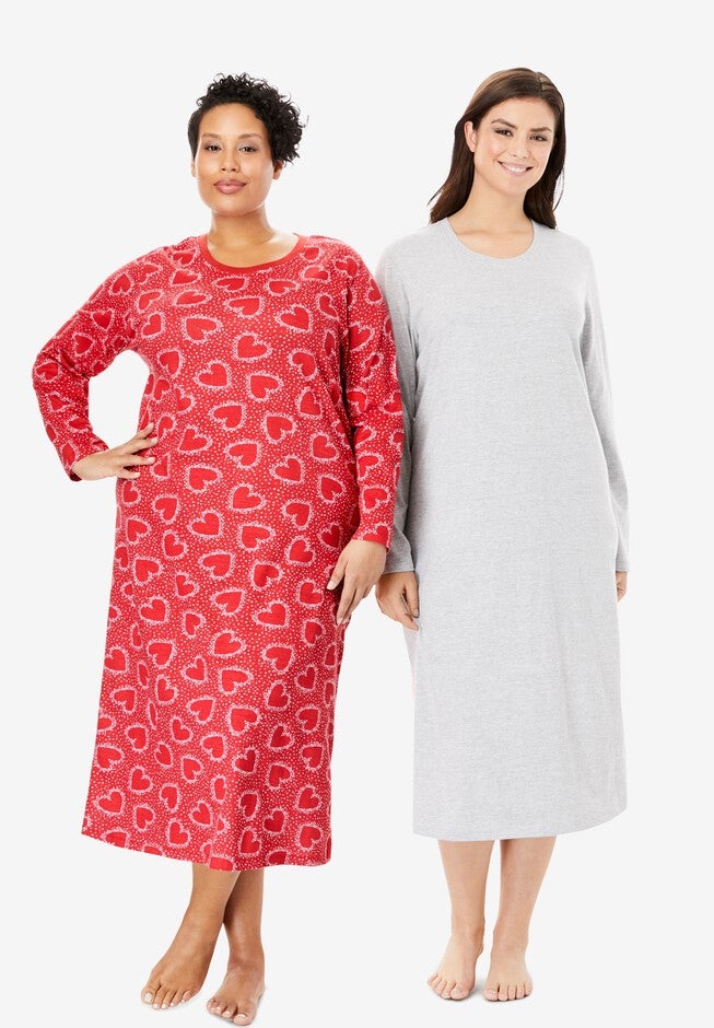 Long-Sleeve Sleepshirt 2-Pack , CLASSIC RED HEARTS, hi-res image number null
