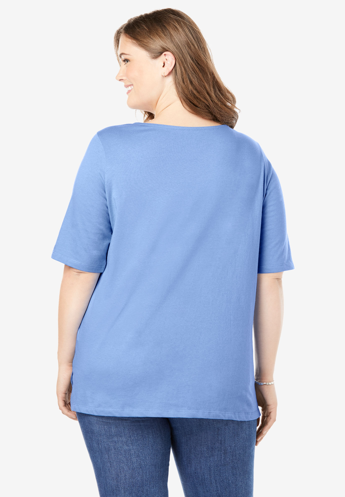 Perfect Elbow-Sleeve Square-Neck Tee | Woman Within