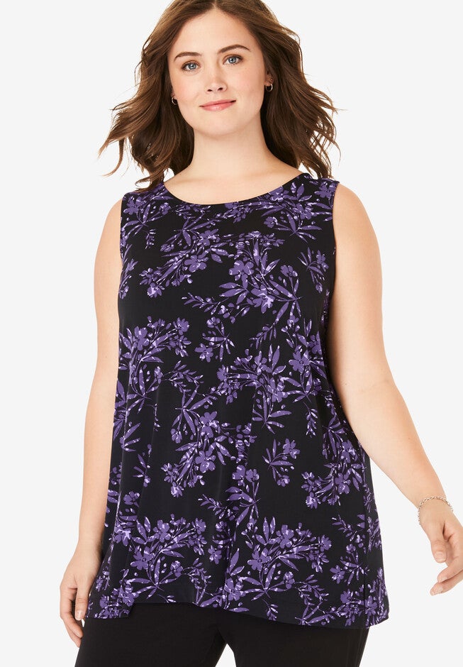 Best Dressed® Essential A-Line Tank, SOFT LAVENDER OVERLAY FLORAL, hi-res image number 0