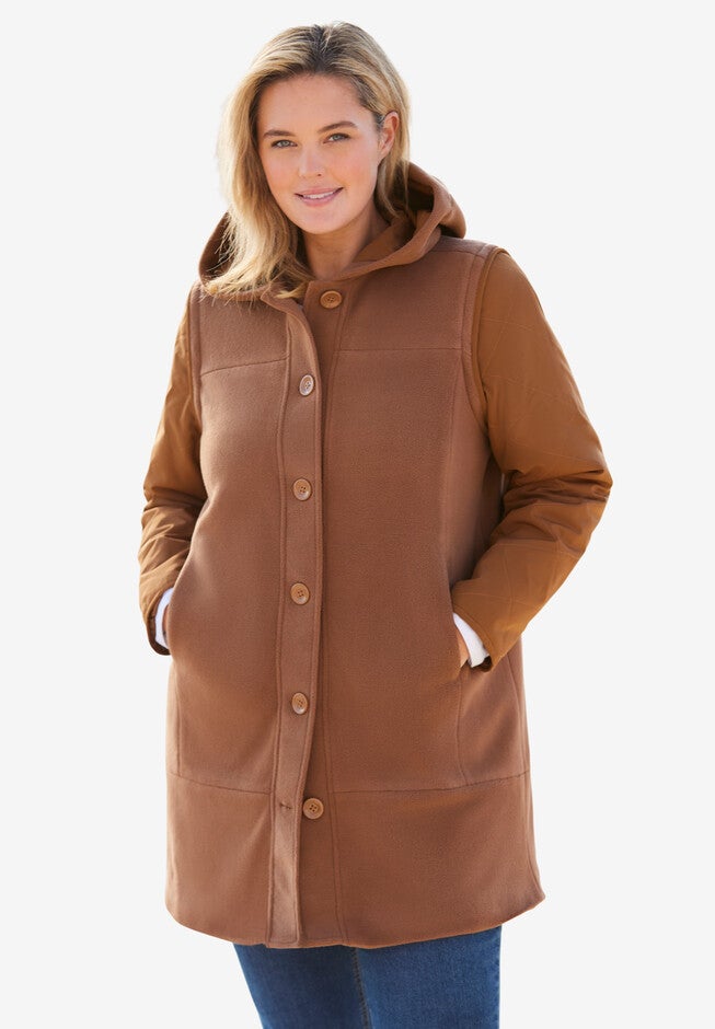 2-in-1 Fleece Jacket With Removable Sleeves, TOFFEE, hi-res image number null