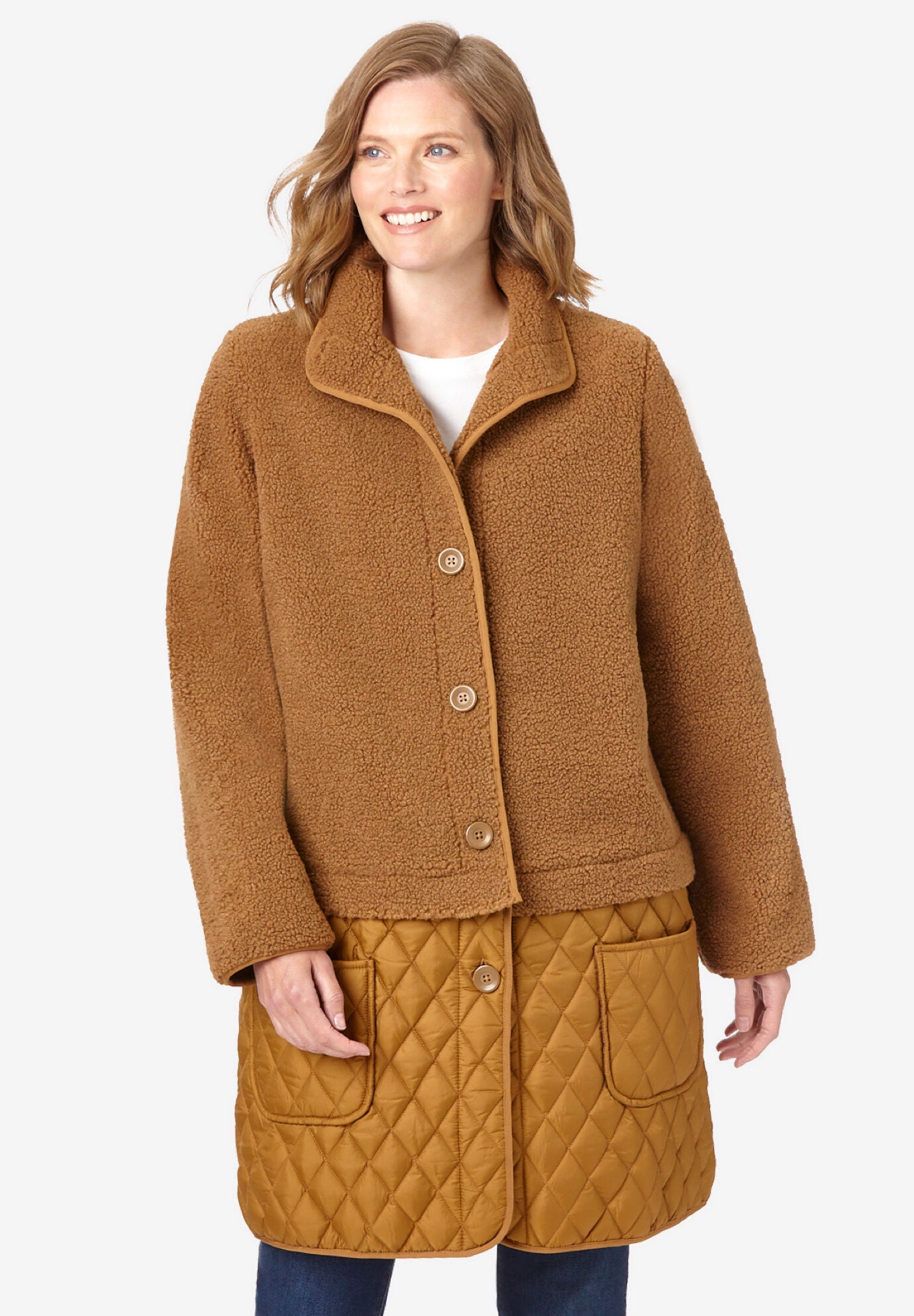 2-in-1 Zip-Off Berber/Quilted Jacket, TOFFEE, hi-res image number 0