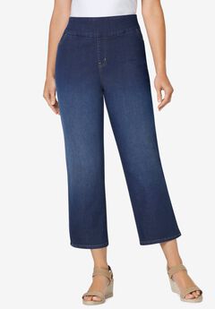 Pull-On Flex-Fit Elastic-Waist Stretch Denim Capri Jeans