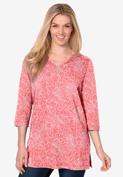 Perfect Printed Three-Quarter-Sleeve V-Neck Tunic
