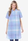 Longer-Length Button-Front Tunic, DEEP COBALT BUFFALO PLAID, hi-res image number null