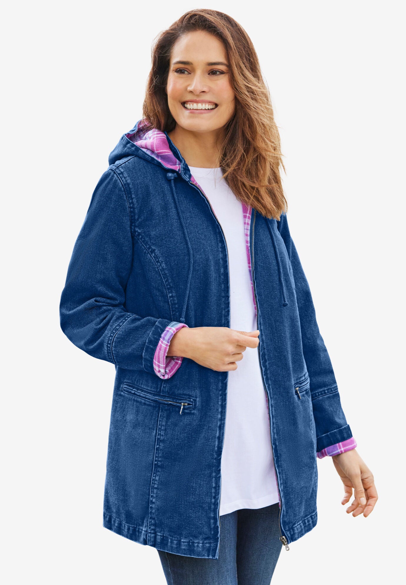 Flannel Lined Denim Jacket Woman Within