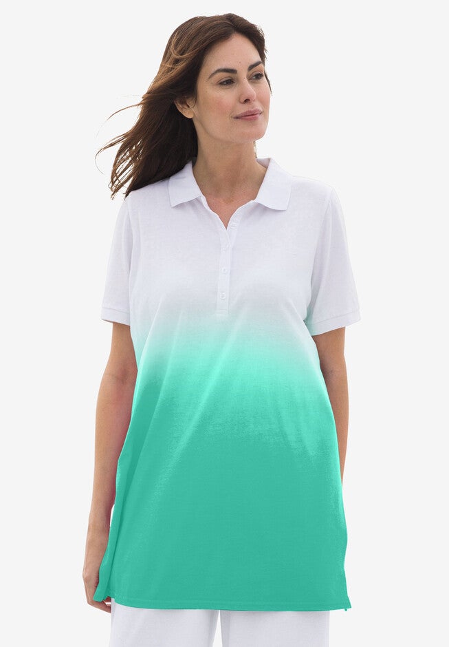 Dip-Dye Polo Tunic, PRETTY JADE OMBRE, hi-res image number null