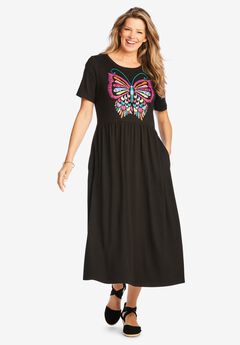 Short-Sleeve Scoopneck Empire Waist Dress