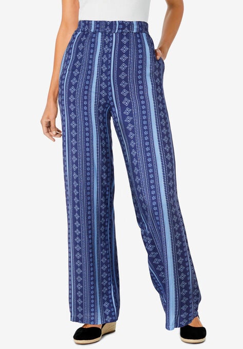 Pull-On Elastic Waist Soft Pants, EVENING BLUE MULTI GEO STRIPE, hi-res image number null