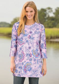 Perfect Printed Three-Quarter-Sleeve Scoopneck Tunic