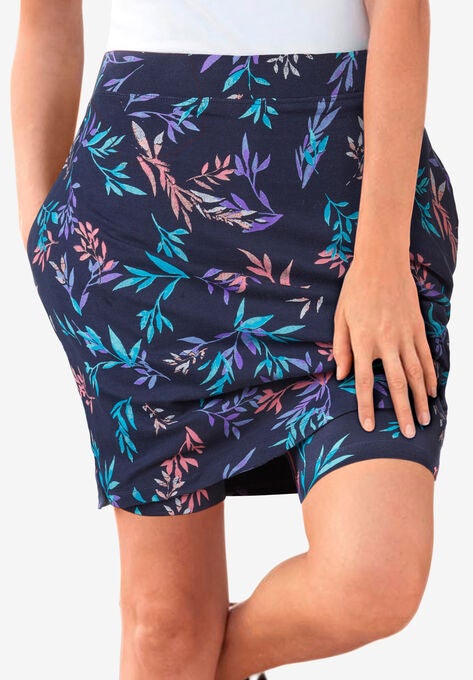 Stretch Cotton Skort, NAVY DELICATE VINE, hi-res image number null