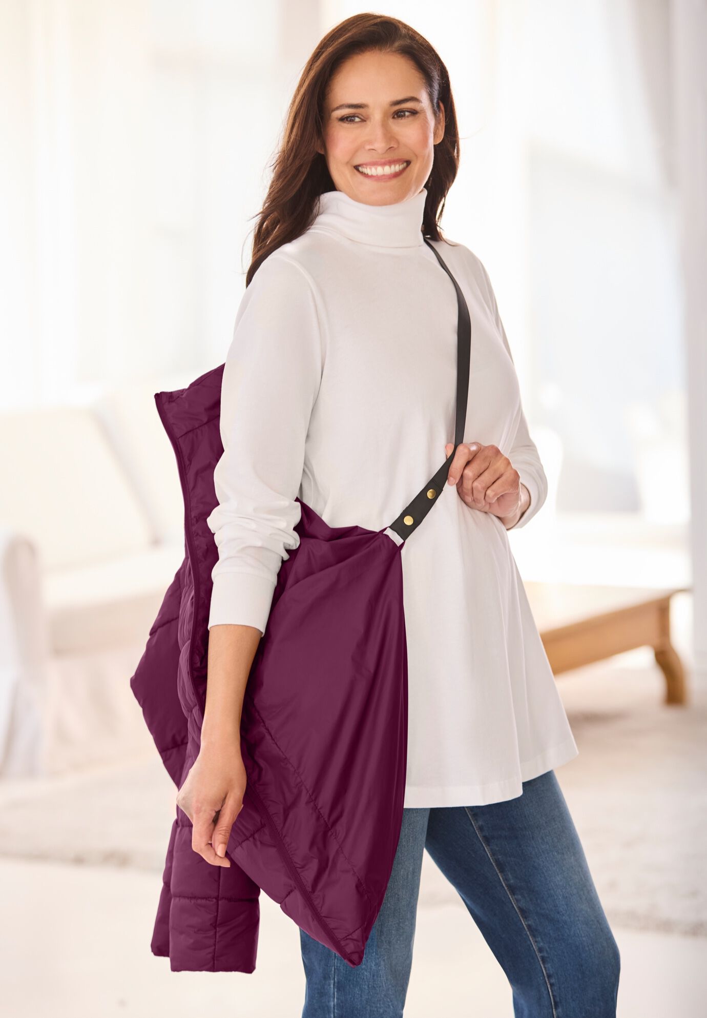 Hands-Free Puffer Coat, DEEP CLARET, alternate image number 3