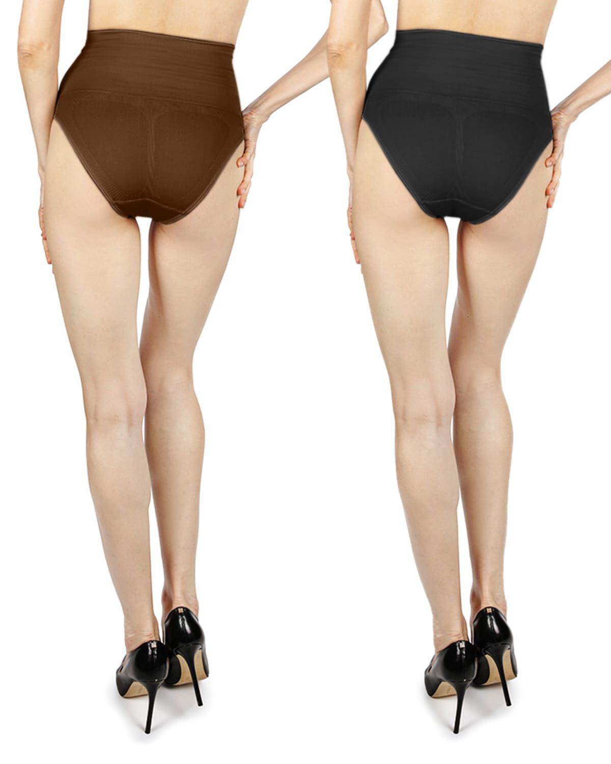 2 Pair Women's Full Coverage High Waisted Shaping Briefs, MOCHA BLACK, alternate image number 1
