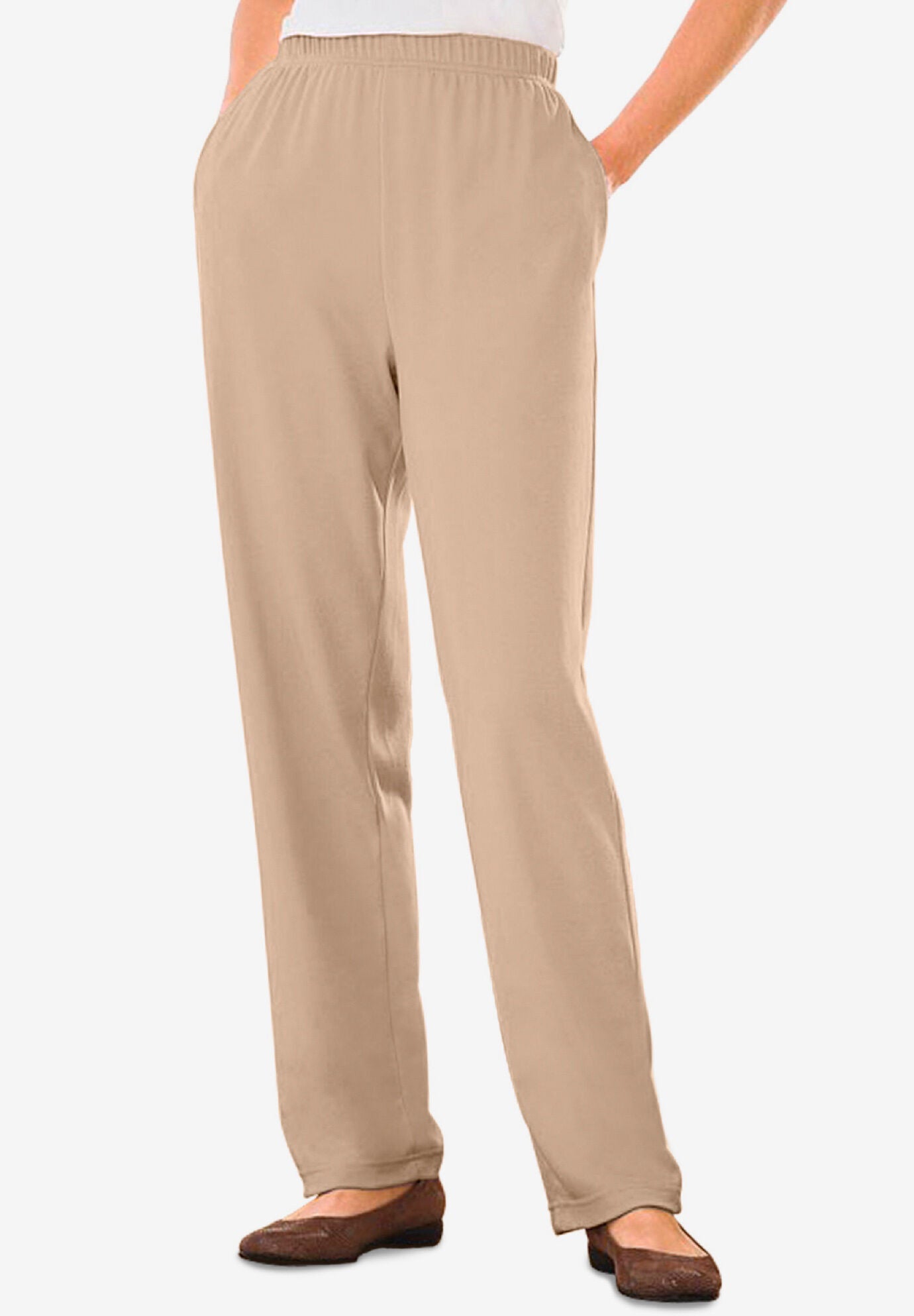 7 Day Knit Straight Leg Pant with Elastic Waist New Khaki Woman Within