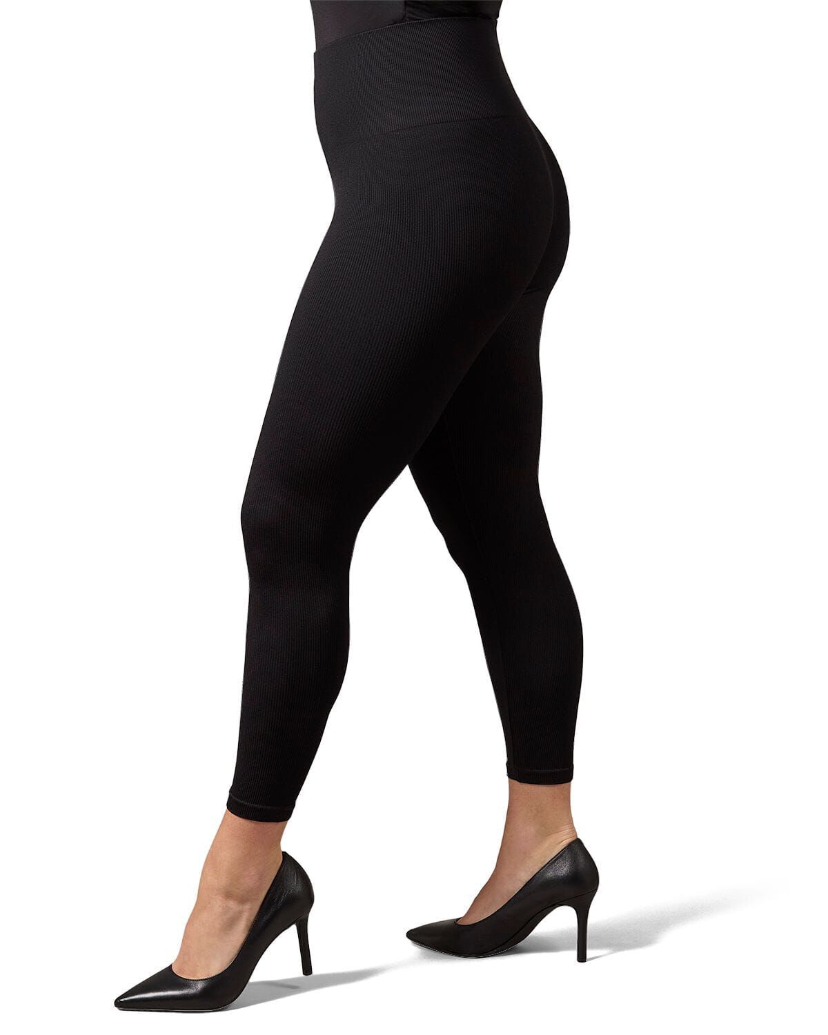 Women&#39;s Thin Ribbed High Waist Seamless Leggings, BLACK, hi-res image number 0