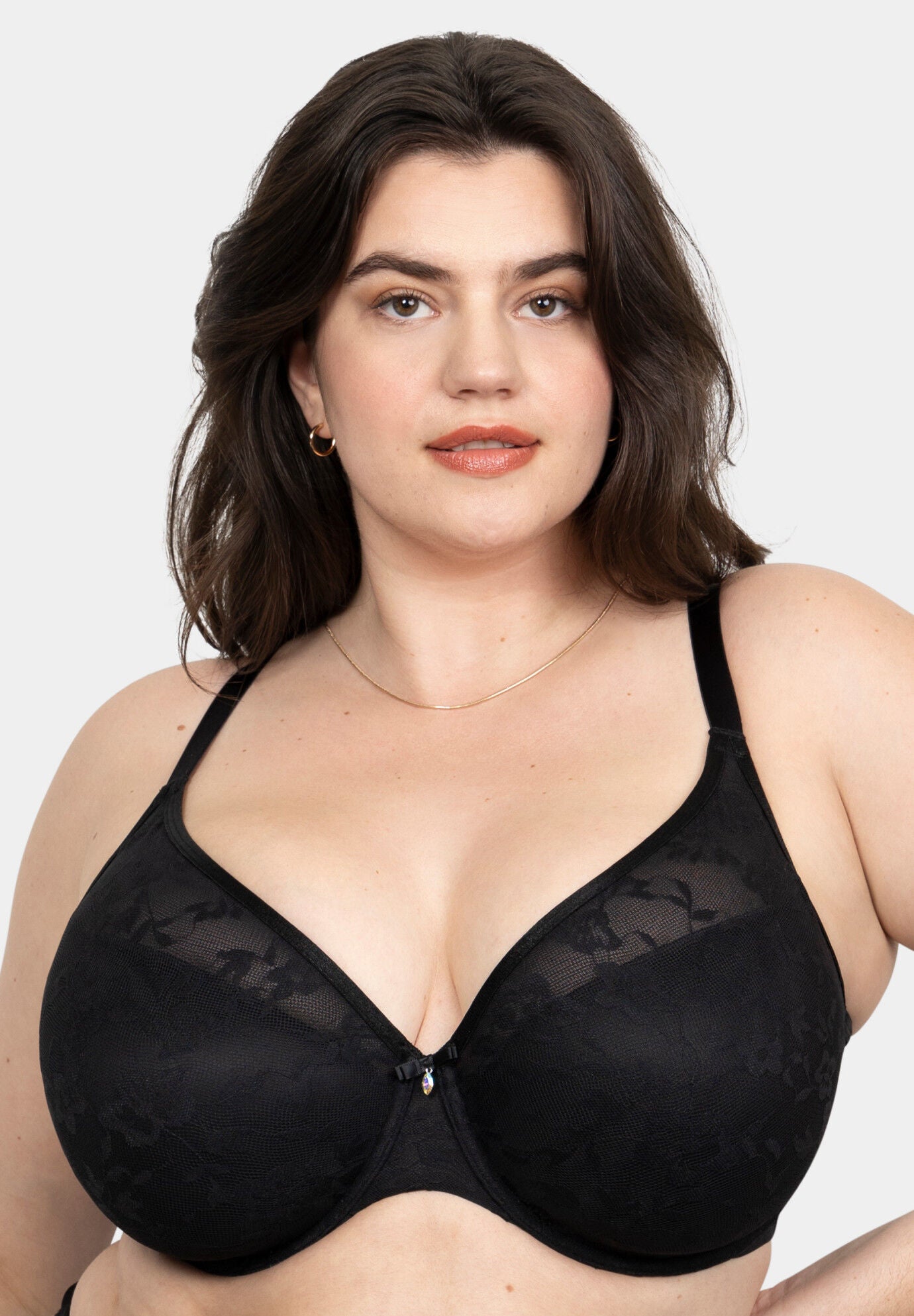 No Show Lace Plunge T-shirt Bra, BLACK HUE, hi-res image number 0