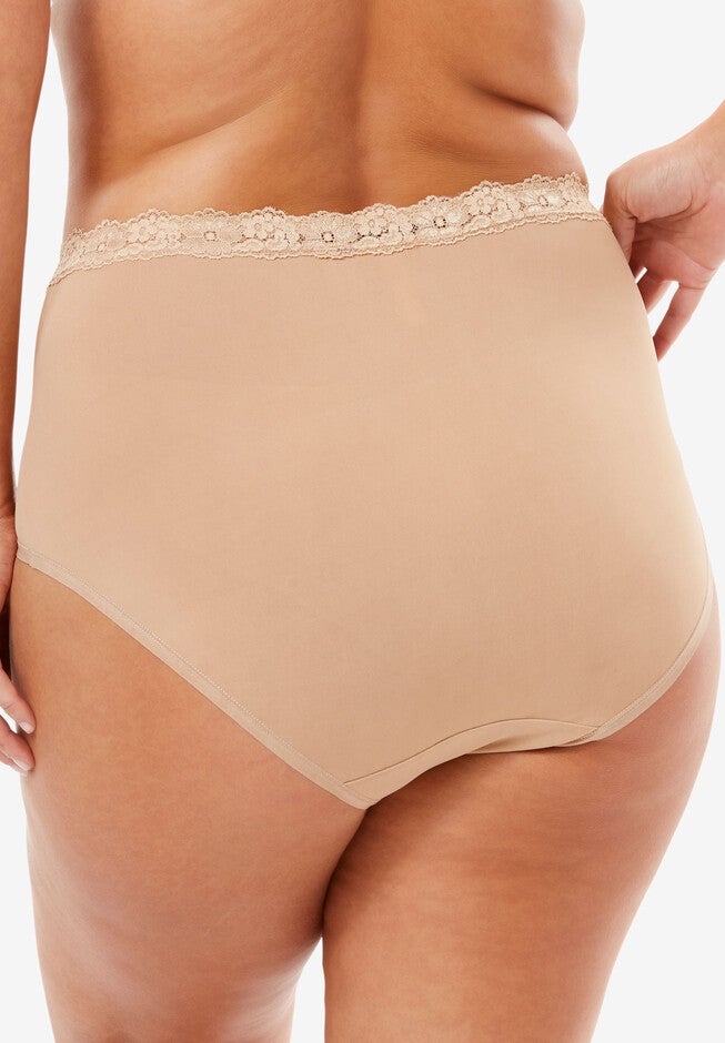 Lace-Trim Microfiber Full-Cut Brief by Comfort Choice®, , on-hover image number null