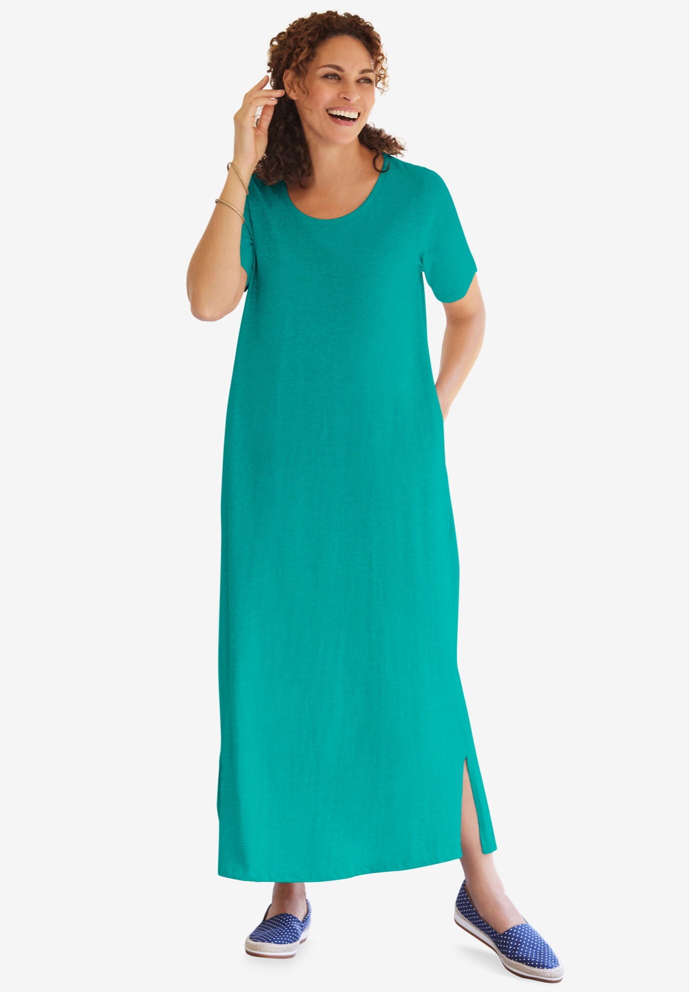 ShortSleeve Jersey Maxi Dress with Pockets, Navy Woman Within