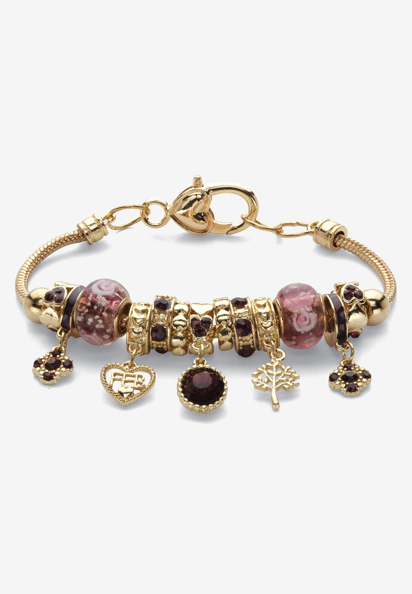Goldtone Antiqued Birthstone Bracelet (13mm), Round Crystal 8 inch Adjustable