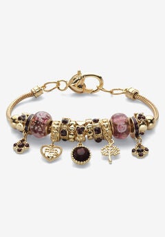 Goldtone Antiqued Birthstone Bracelet (13mm), Round Crystal 8 inch Adjustable