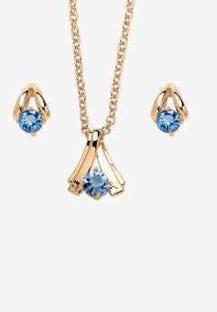 Simulated Birthstone Solitaire Pendant and Earring Set with FREE Gift in Goldtone, Boxed