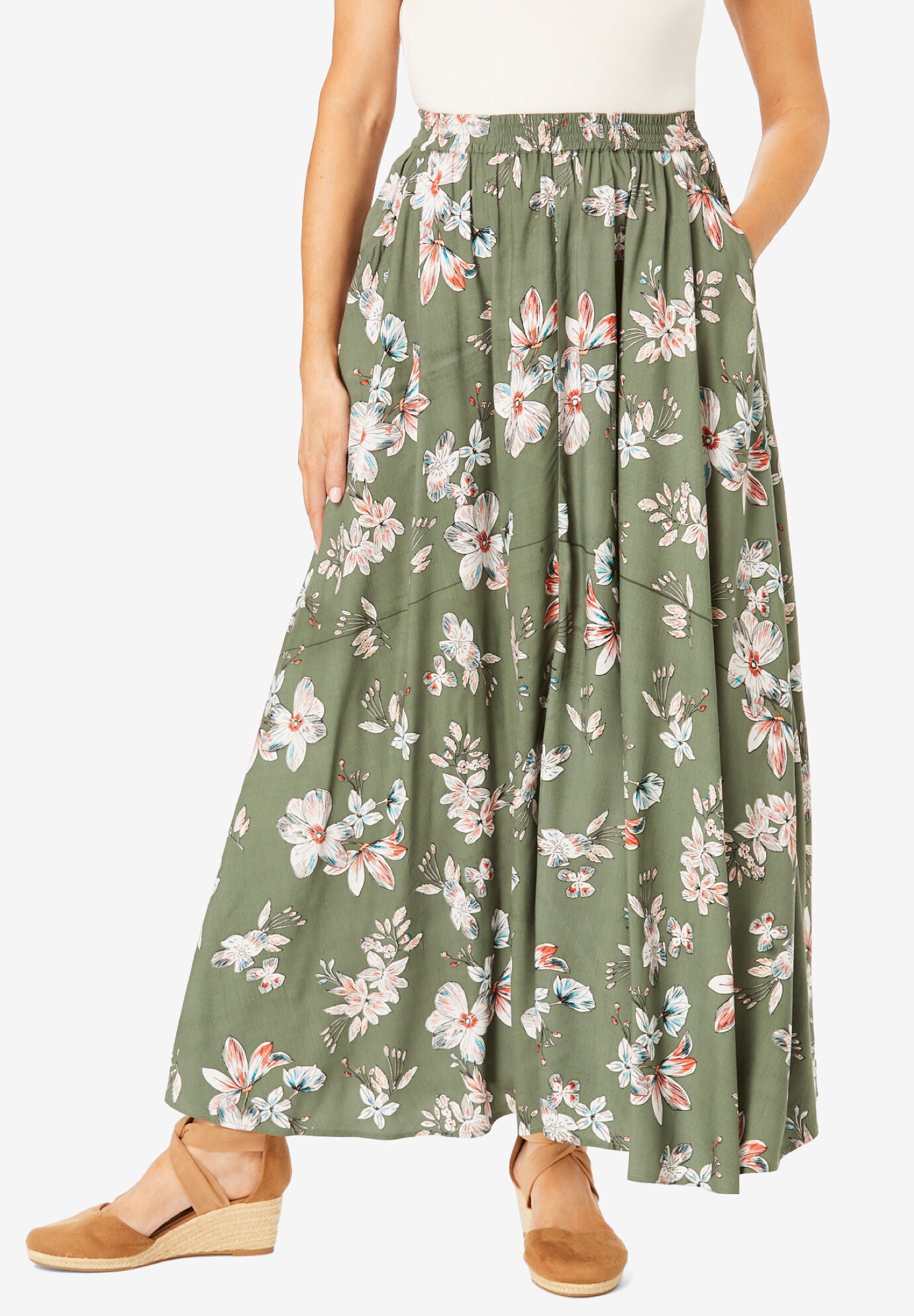 Elastic waist deals pull on skirt